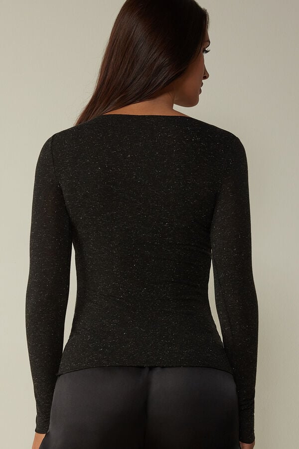 Intimissimi Crewneck In Modal Light With Cashmere Lamé Pullover Damen Schwarz | BZK-941208