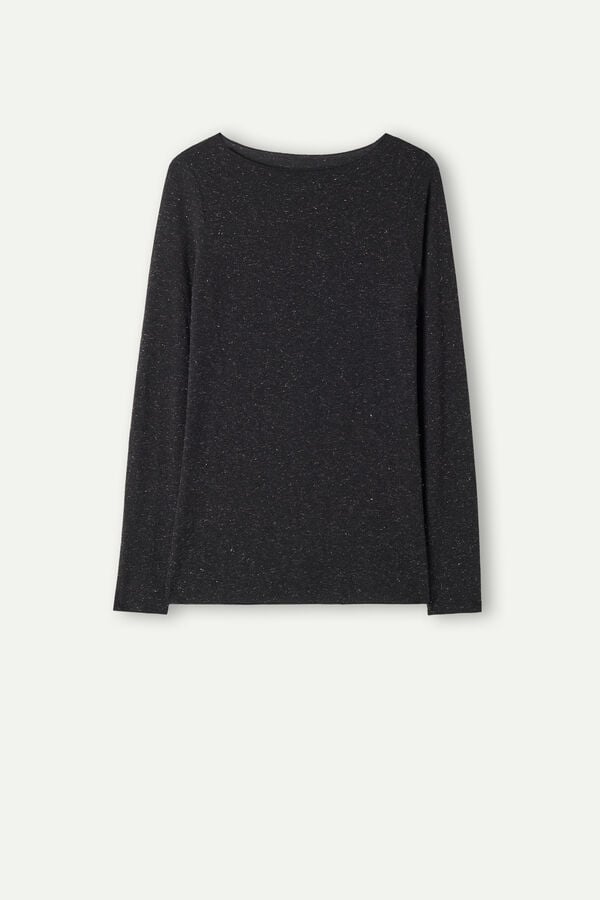 Intimissimi Crewneck In Modal Light With Cashmere Lamé Pullover Damen Schwarz | BZK-941208