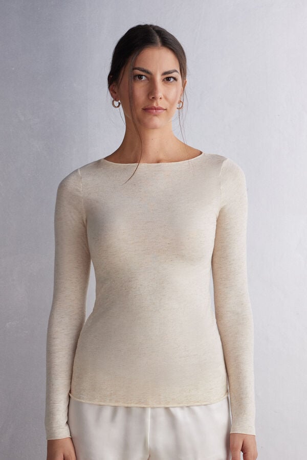 Intimissimi Crewneck In Modal Light With Cashmere Lamé Pullover Damen Weiß Weiß | NOT-456218