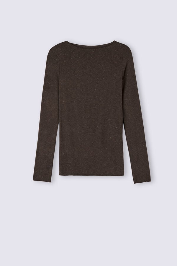 Intimissimi Crewneck In Modal Light With Cashmere Lamé Pullover Damen Braun | JSQ-523196