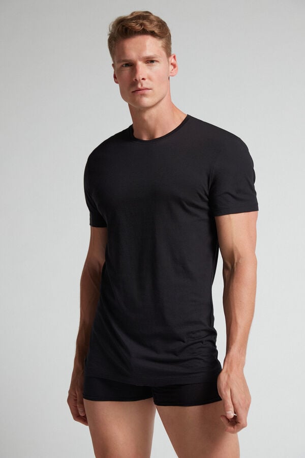 Intimissimi Extrafine Superior Cotton T-Shirt Herren Schwarz | DZL-894316