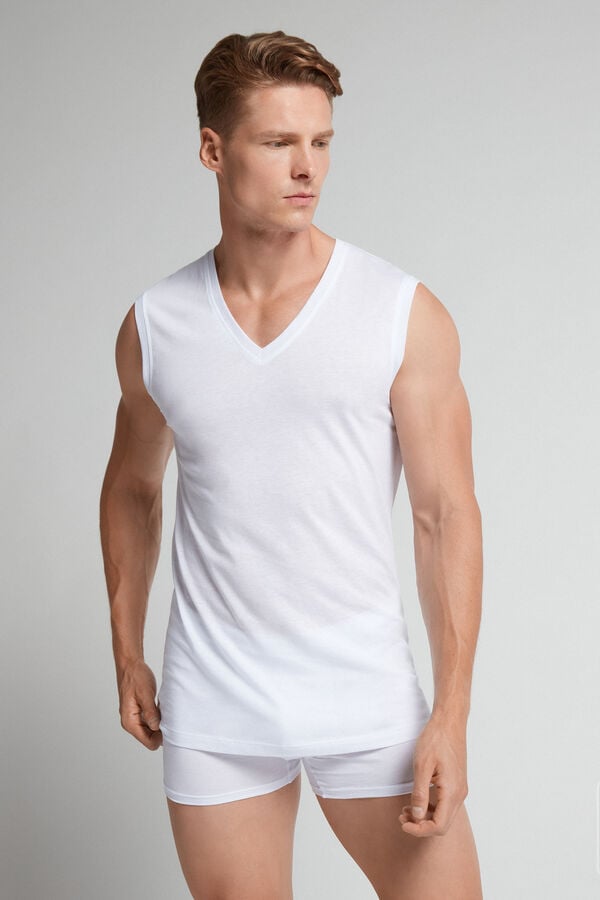 Intimissimi Extrafine Superior Cotton V-Neck Tanktop Herren Weiß | JLW-904863