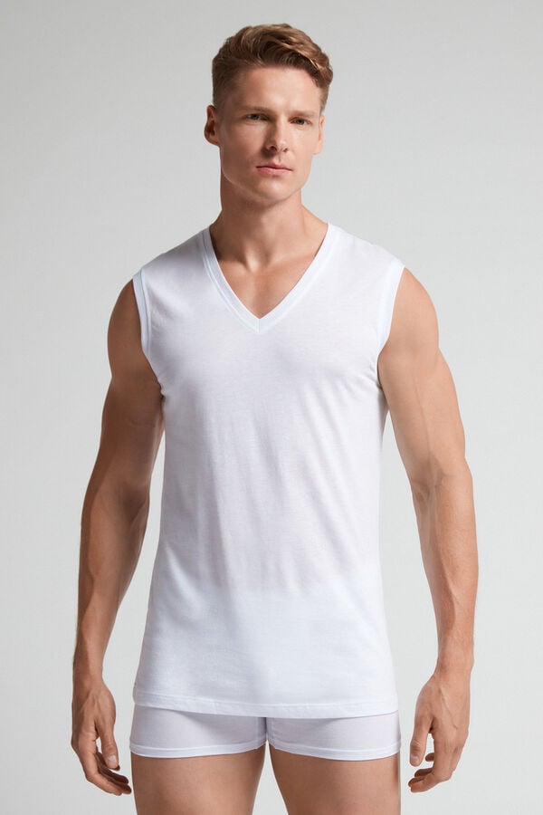 Intimissimi Extrafine Superior Cotton V-Neck Tanktop Herren Weiß | JLW-904863