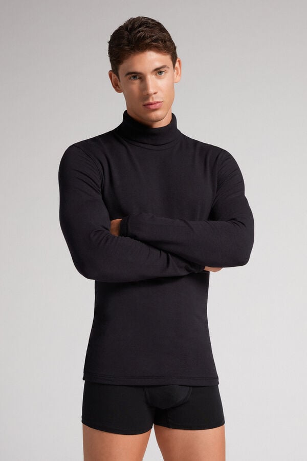 Intimissimi High-Neck Modal-Cashmere Langarm Shirts Herren Schwarz | YXK-159247