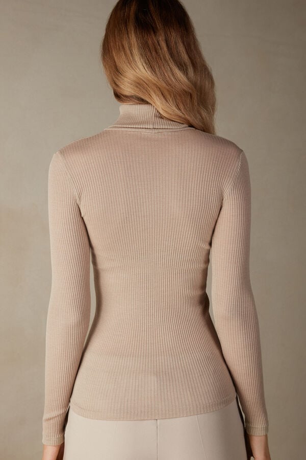 Intimissimi High-Neck Tubular In Wool And Silk Pullover Damen Beige | ZKM-780635