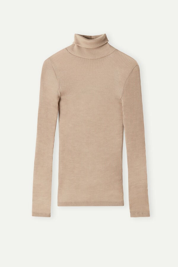 Intimissimi High-Neck Tubular In Wool And Silk Pullover Damen Beige | ZKM-780635