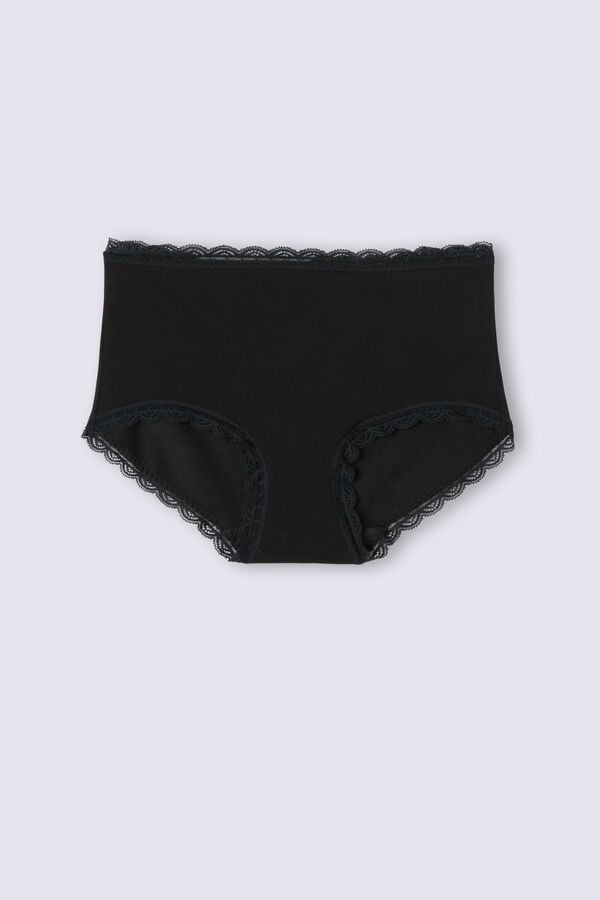 Intimissimi High Rise Cotton And Lace Hipsters Slip Damen Schwarz | ZCQ-520861