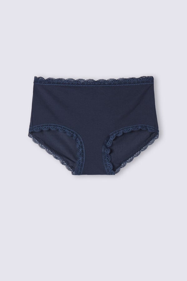 Intimissimi High Rise Cotton And Lace Hipsters Slip Damen Blau | DHE-254397