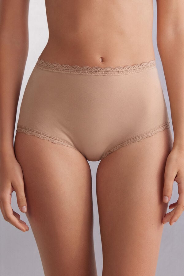 Intimissimi High Rise Cotton And Lace Hipsters Slip Damen Orange Beige | SYT-548137