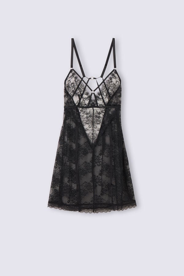 Intimissimi Intricate Surface Lace Babydoll Pyjama Damen Schwarz | UWR-829475