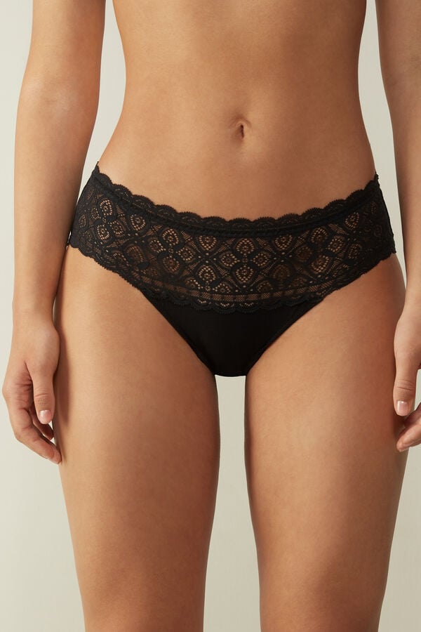 Intimissimi Lace And Cotton High Rise Höschen Damen Schwarz | RJV-692084