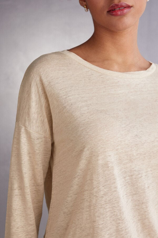 Intimissimi Linen Bateau Neck Langarm Shirts Damen Beige | OVE-623019