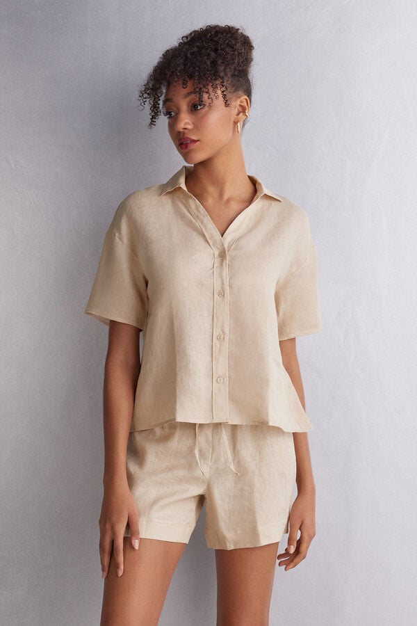 Intimissimi Linen Cloth Short Sleeve Damen Beige | LWO-950826