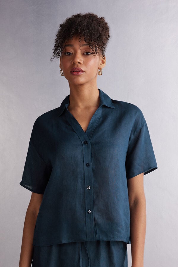 Intimissimi Linen Cloth Short Sleeve Damen Blau | PUB-710859