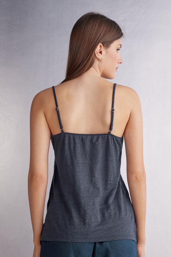 Intimissimi Linen V-Neck Tanktop Damen Blau | BJF-539207