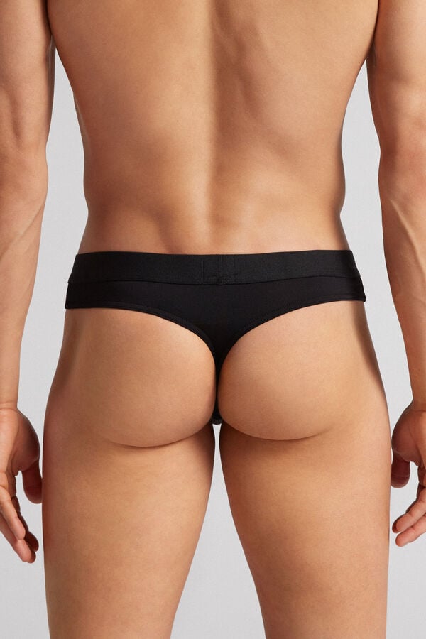 Intimissimi Logo Detailed Microfiber Tanga Herren Schwarz | XIQ-594783