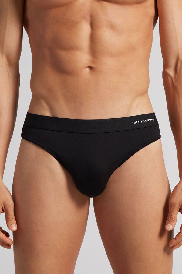 Intimissimi Logo Detailed Microfiber Tanga Herren Schwarz | XIQ-594783