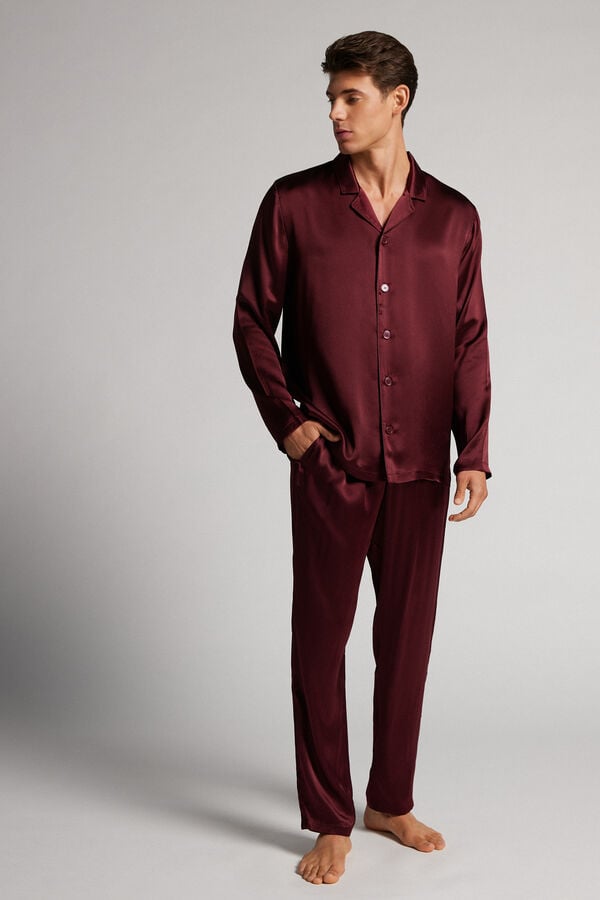 Intimissimi Long Silk Piped Pyjama Herren Dunkelrosa Rot | DLN-234689