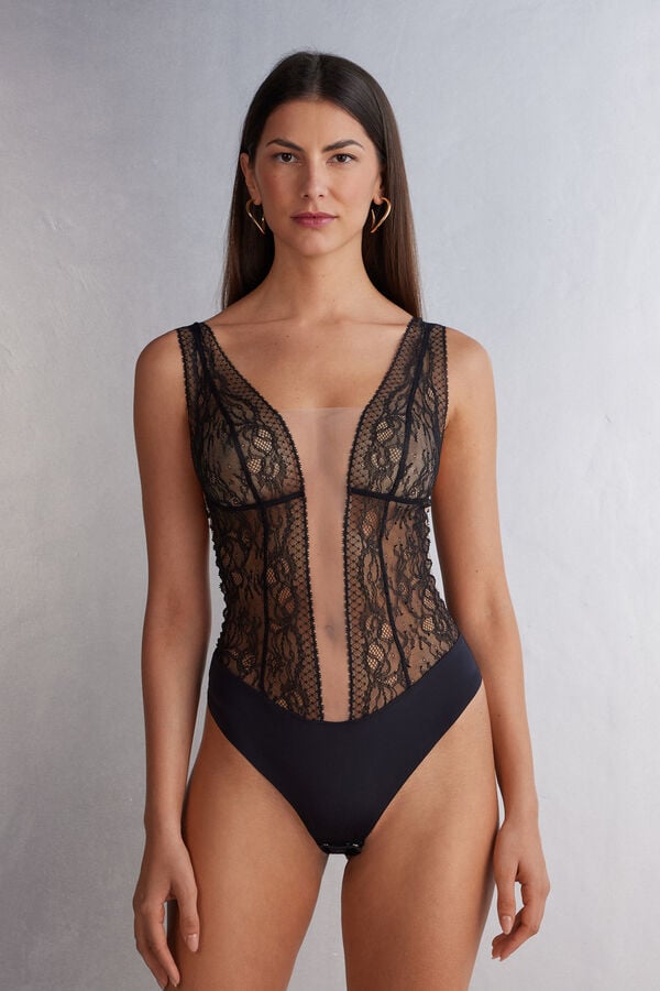 Intimissimi Luxury Moments Lace Body Damen Schwarz Beige | EBT-953104