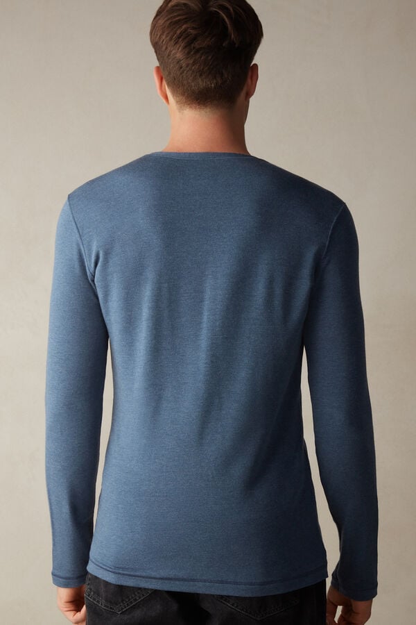 Intimissimi Modal-Cashmere Langarm Shirts Herren Blau | OEF-017689