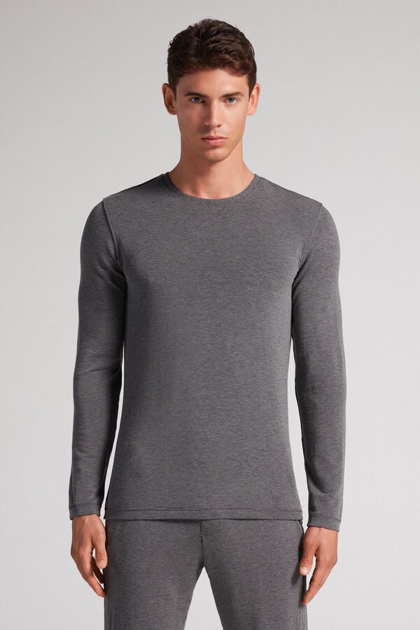 Intimissimi Modal-Cashmere Langarm Shirts Herren Tiefesgrau | GLY-806743