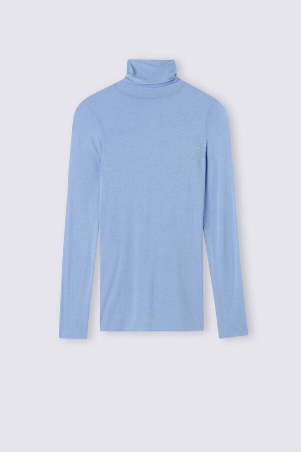 Intimissimi Modal Cashmere Ultralight High-Neck Langarm Shirts Damen Blau | UCQ-418507