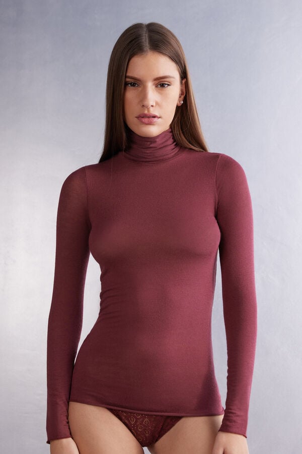 Intimissimi Modal Cashmere Ultralight High-Neck Langarm Shirts Damen Rot | CBK-042136