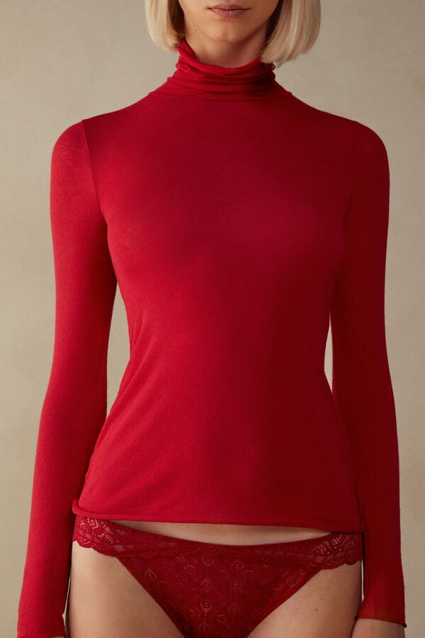 Intimissimi Modal Cashmere Ultralight High-Neck Langarm Shirts Damen Rot | AXT-674091