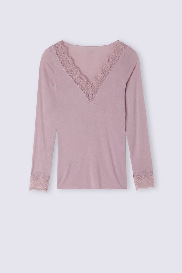 Intimissimi Modal Cashmere Ultralight Long Lace Hemd Damen Rosa | JYT-348259