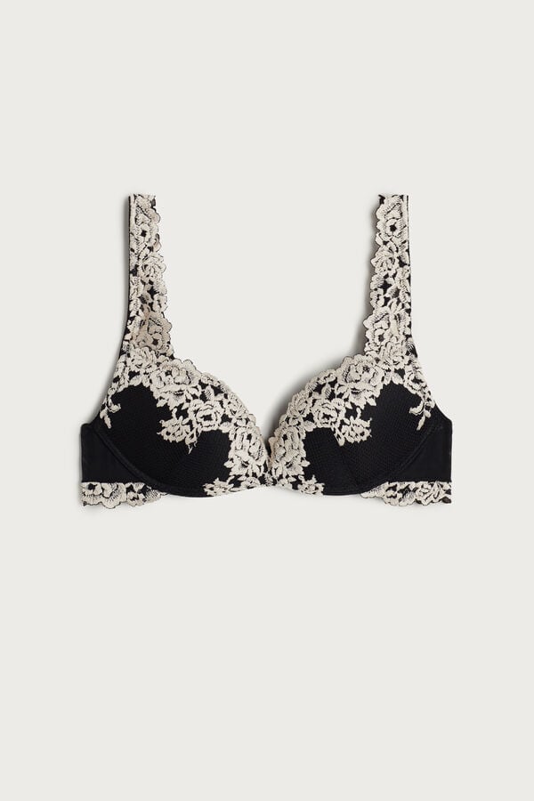 Intimissimi Pretty Flowers Gioia Super Push-Up BH Damen Schwarz Weiß | XJN-423568