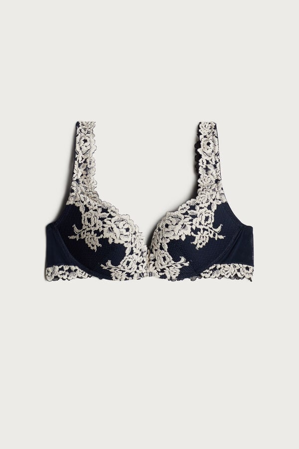 Intimissimi Pretty Flowers Gioia Super Push-Up BH Damen Tiefesblau Hellgelb | AVY-078542