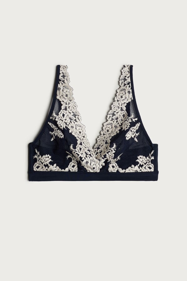 Intimissimi Pretty Flowers Lara Triangle BH Damen Tiefesblau Hellgelb | JZQ-076852