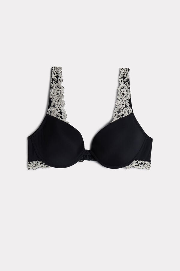 Intimissimi Pretty Flowers Microfiber Bellissima Push-Up BH Damen Schwarz Weiß | LUM-462950