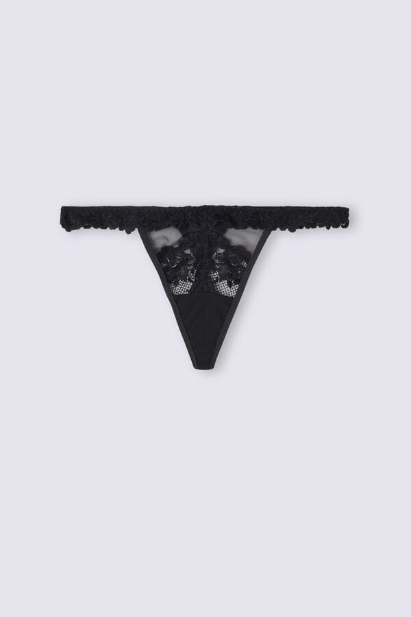 Intimissimi Pretty Flowers String Tanga Damen Schwarz | ZVS-974801