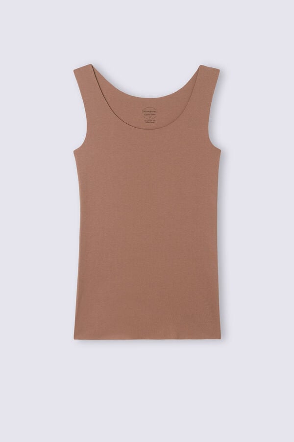 Intimissimi Raw Edge Round Neck Cotton Tanktop Damen Dunkelbeige | XCN-523714