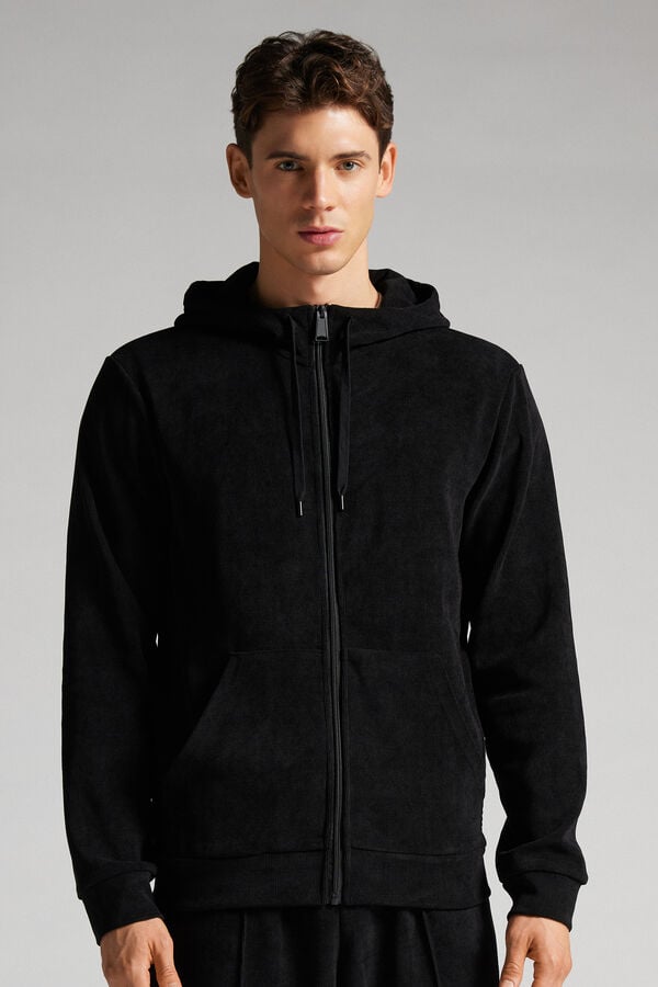 Intimissimi Ribbed Chenille Hoodie Herren Schwarz | JNG-590438