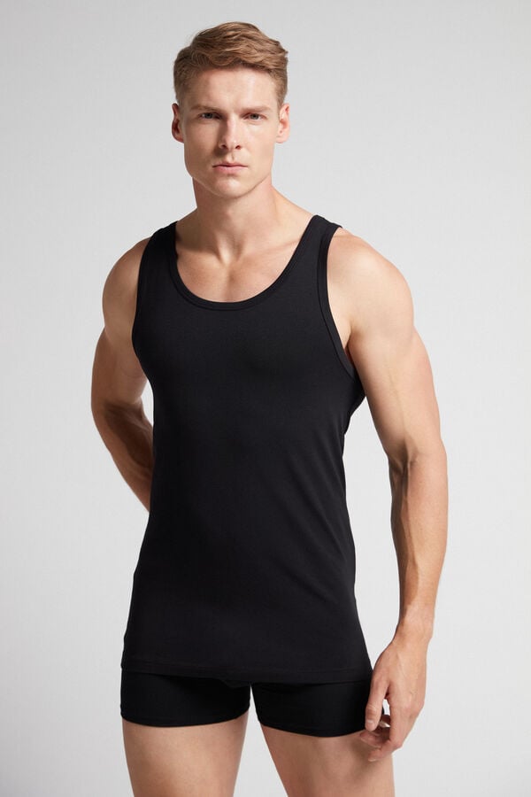 Intimissimi Round Neck In Stretch Superior Cotton Tanktop Herren Schwarz | EYX-248069