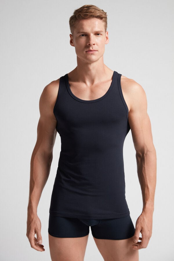 Intimissimi Round Neck In Stretch Superior Cotton Tanktop Herren Schwarz | CQK-912483