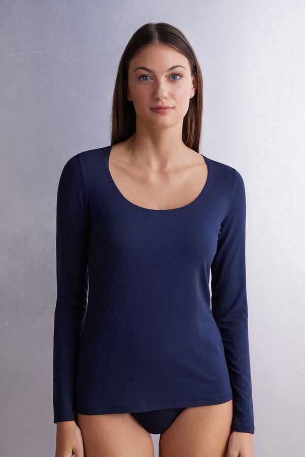 Intimissimi Scoop Neck In Micro-Modal Langarm Shirts Damen Blau | NJE-692038