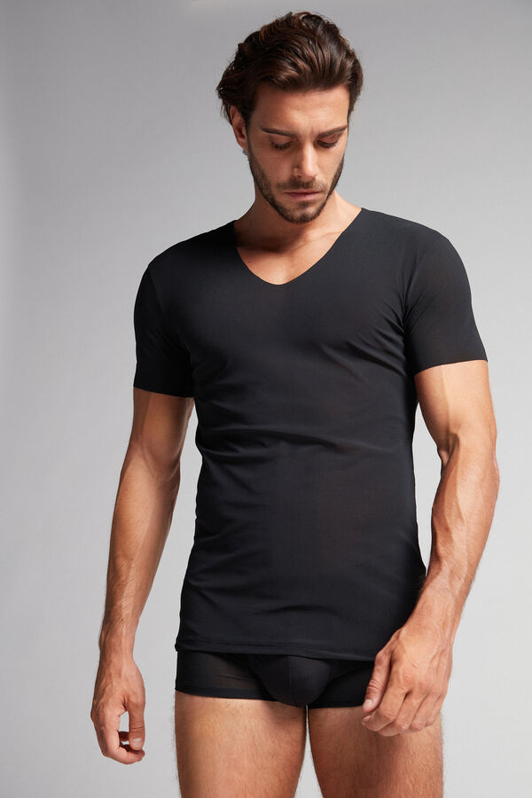 Intimissimi Seamless Micromesh T-Shirt Herren Schwarz | VSI-498152