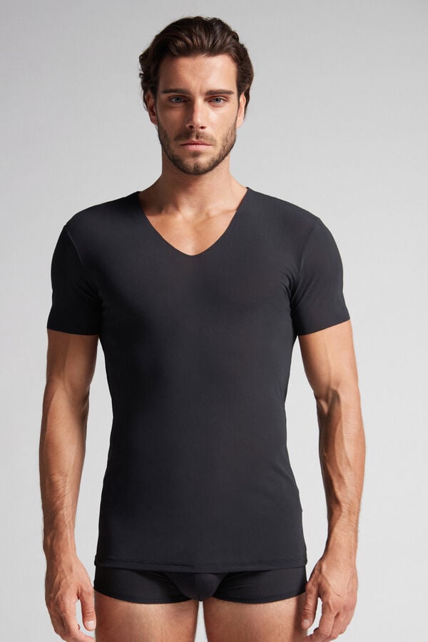 Intimissimi Seamless Micromesh T-Shirt Herren Schwarz | VSI-498152