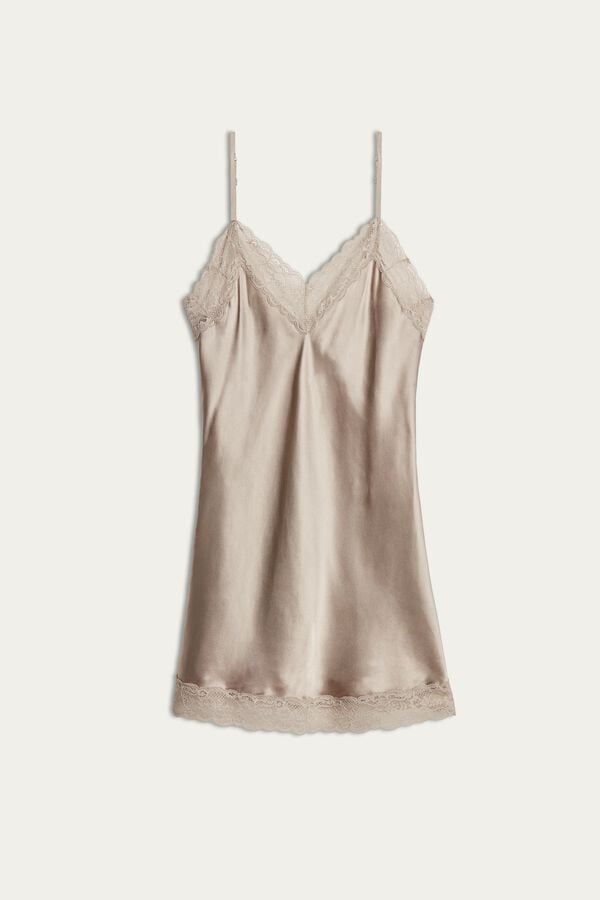 Intimissimi Silk Slip With Lace Insert Detail Pyjama Damen Beige | WJF-360195