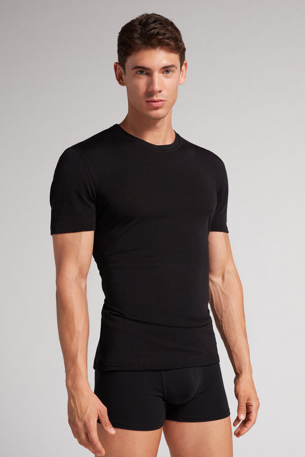 Intimissimi Stretch Merino Wool Short-Sleeve T-Shirt Herren Schwarz | FIM-249170