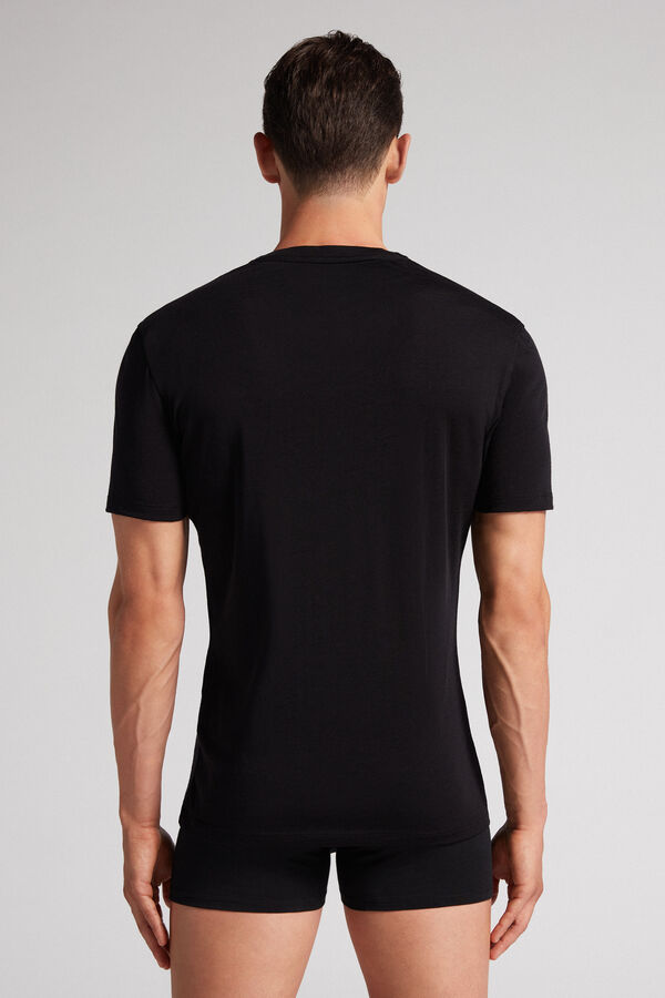 Intimissimi Stretch Merino Wool Short-Sleeve T-Shirt Herren Schwarz | FIM-249170