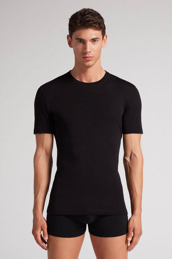 Intimissimi Stretch Merino Wool Short-Sleeve T-Shirt Herren Schwarz | FIM-249170