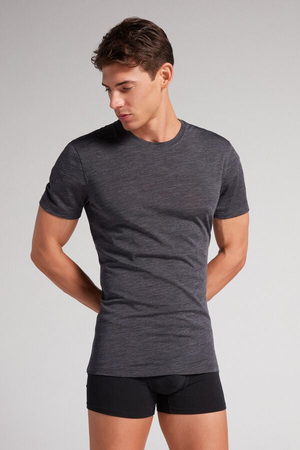 Intimissimi Stretch Merino Wool Short-Sleeve T-Shirt Herren Grau | NRO-607382