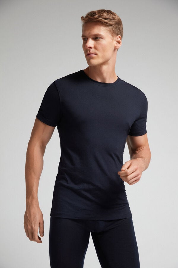 Intimissimi Stretch Merino Wool Short-Sleeve T-Shirt Herren Schwarz | VAR-472509