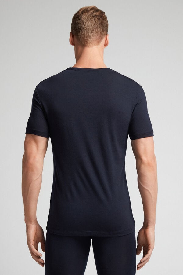 Intimissimi Stretch Merino Wool Short-Sleeve T-Shirt Herren Schwarz | VAR-472509