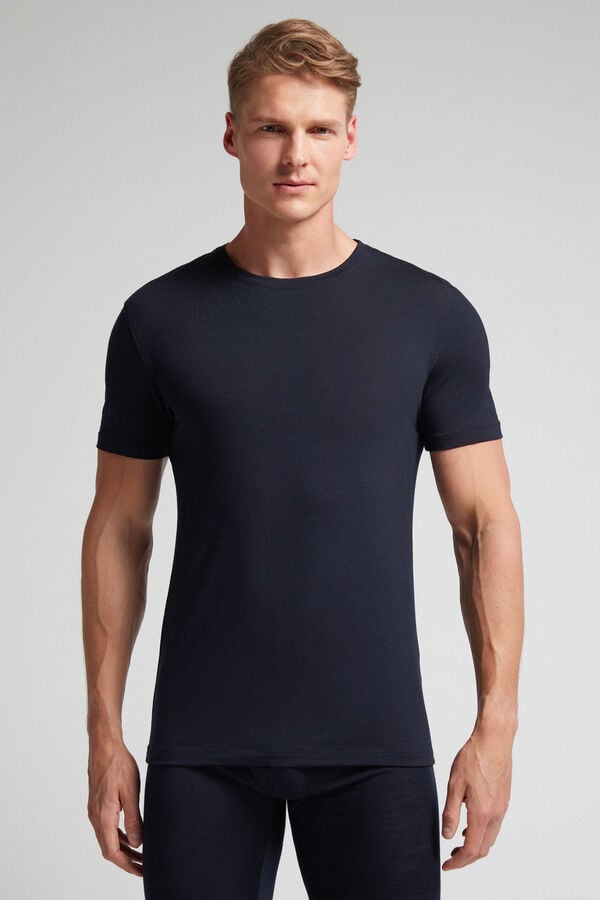 Intimissimi Stretch Merino Wool Short-Sleeve T-Shirt Herren Schwarz | VAR-472509