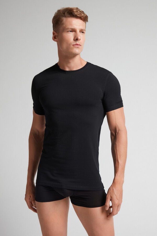 Intimissimi Stretch Superior Cotton T-Shirt Herren Schwarz | GSY-794138